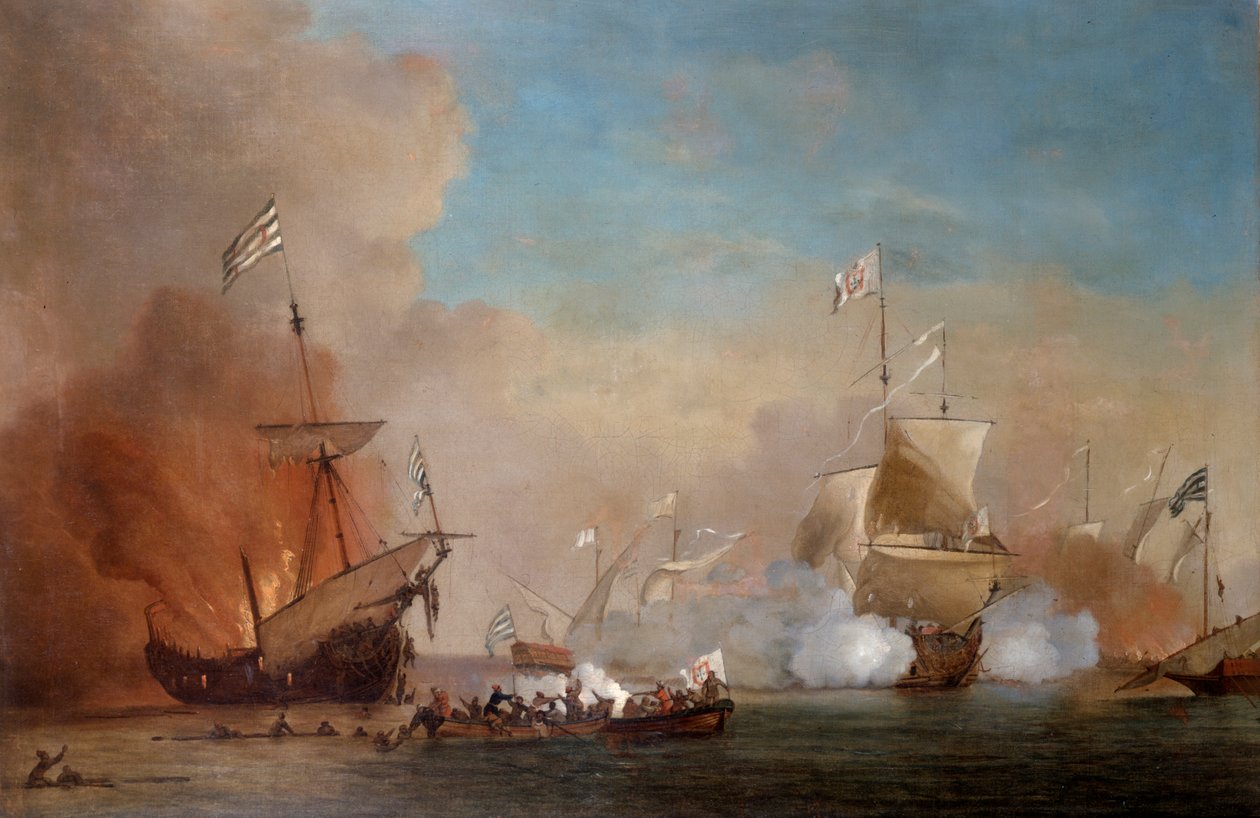Kalózok megtámadják a brit haditengerészet hajóját, 17. század. alkotó: Willem van de Velde the Younger