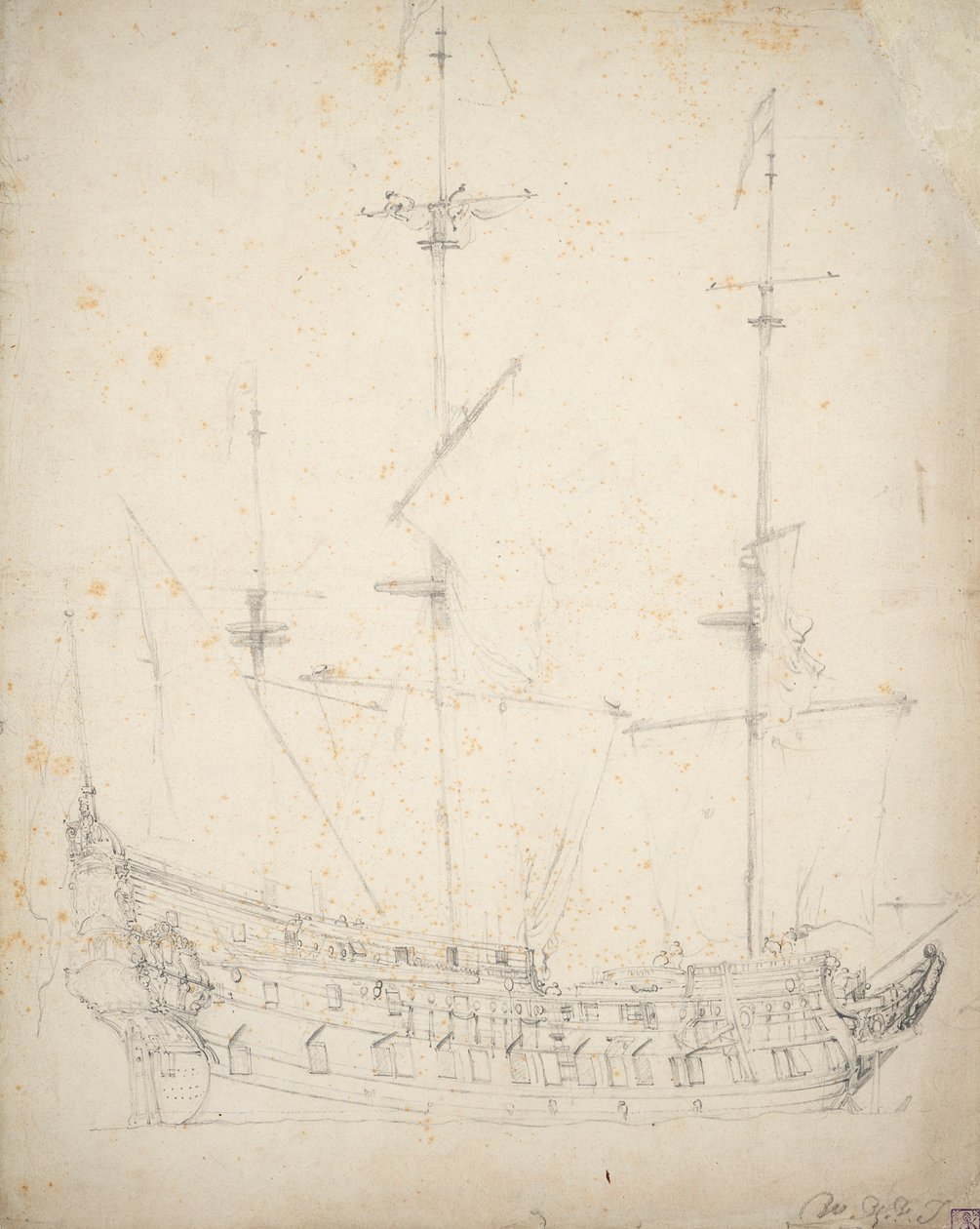 Egy holland kétfedeles portréja, 1655 körül (offset, grafit) alkotó: Willem van de Velde the Younger
