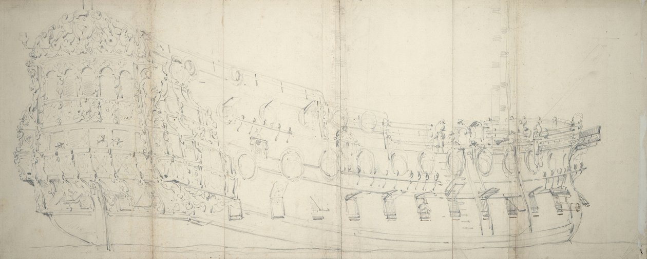 Egy angol harmadosztályú hajó portréja, 1680 körül (grafit, toll, tinta) alkotó: Willem van de Velde the Younger