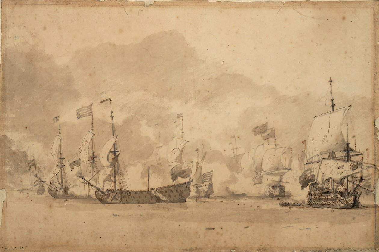 A texeli csata (Kijkduijn) 1673. augusztus 11-21., 1673 körül (grafit, szürke tus) alkotó: Willem van de Velde the Younger