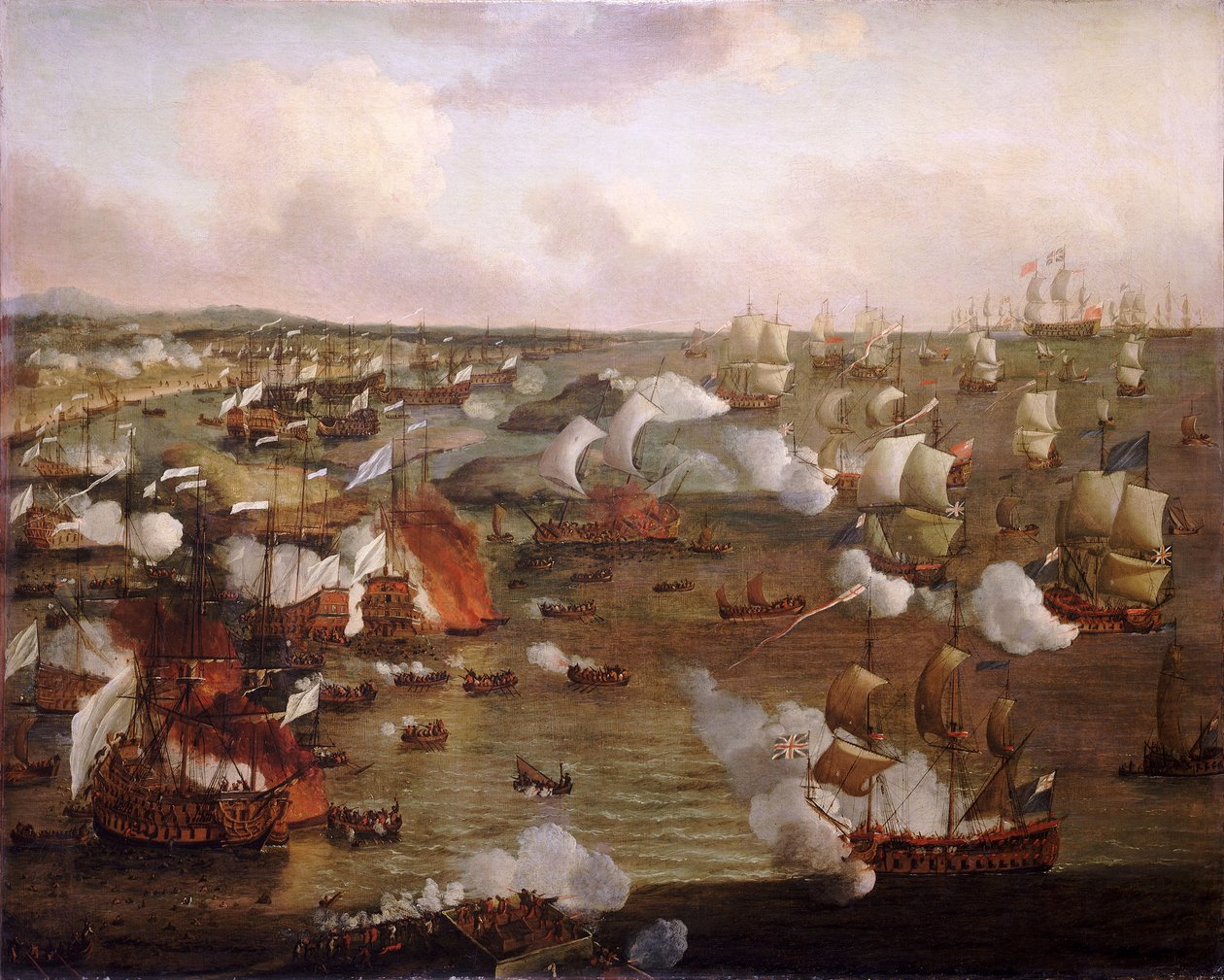 A francia hajók felgyújtása a La Hogue-i csatában, 1692. május 23., XVII. század vége (olaj, vászon) alkotó: Willem van de Velde the Younger