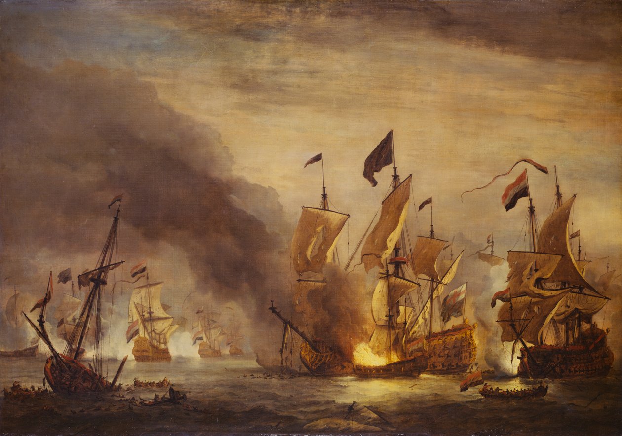 A HMS "Royal James" felgyújtása a solebayi csatában, 1672. május 28., 17. század vége (olaj, vászon) alkotó: Willem van de Velde the Younger