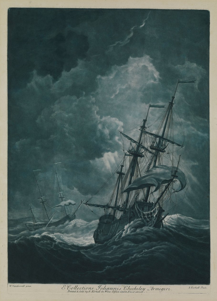Egy hajó, amelyik a szélviharban cikázik. alkotó: Willem van de the Elder Velde