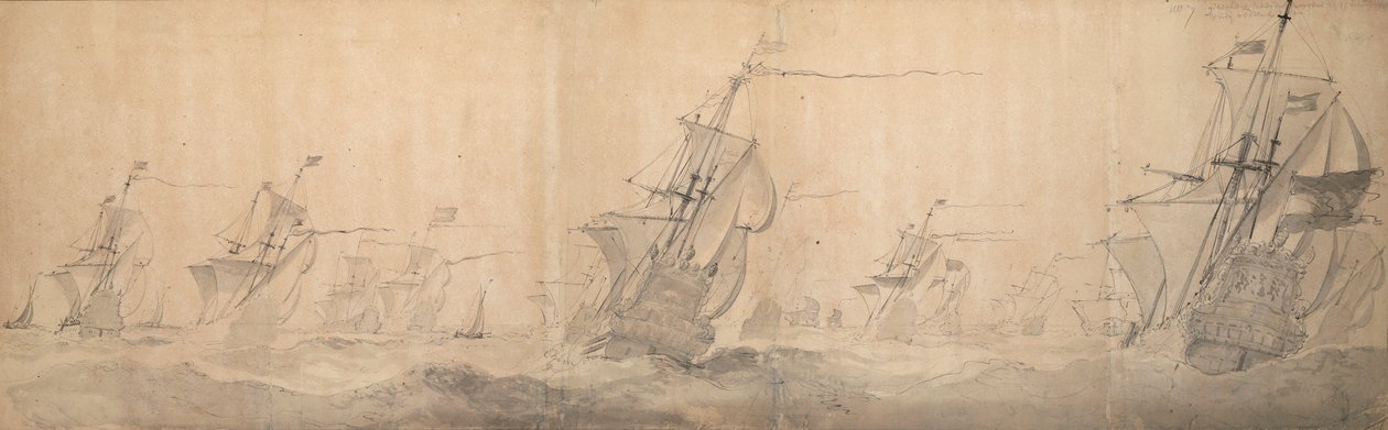 Az észak-fríz szigetek partjait ostromló holland flotta 9 [OS] / 1658. október 19. alkotó: Willem van de the Elder Velde
