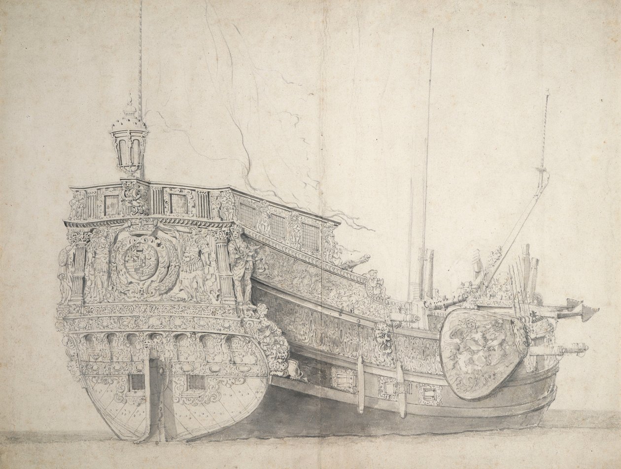 Egy holland herceg jachtjának portréja, 1660 körül (grafit, szürke mosás) alkotó: Willem van de the Elder Velde