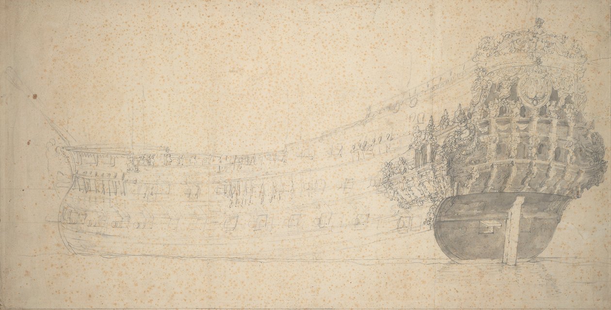 Egy francia kétfedeles portréja. Épült Hollandiában 1666-67, 1667 körül (grafit) alkotó: Willem van de the Elder Velde