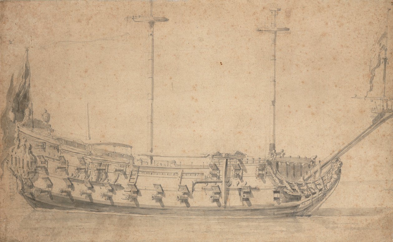Egy angol negyedrendű portréja, kb. 42 ágyú, 1675 körül (ceruza, mosás) alkotó: Willem van de the Elder Velde