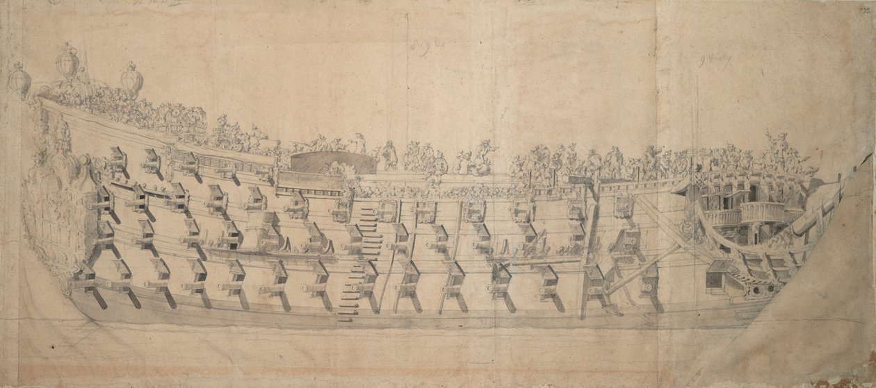 A "Charles" angol hajó portréja, 1676 körül (grafit, szürke tus) alkotó: Willem van de the Elder Velde