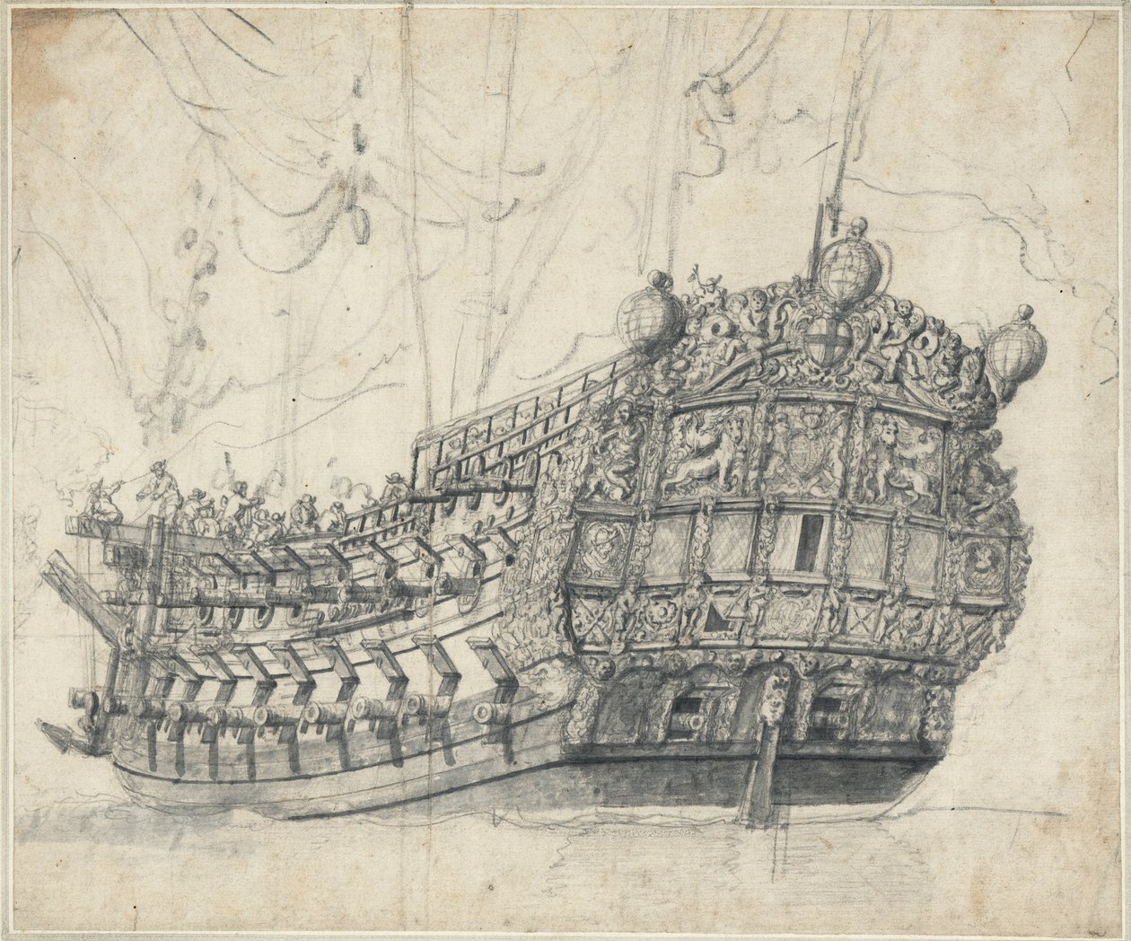 A "Tigris" portréja (1678), 1681 körül (grafit, szürke tus) alkotó: Willem van de the Elder Velde