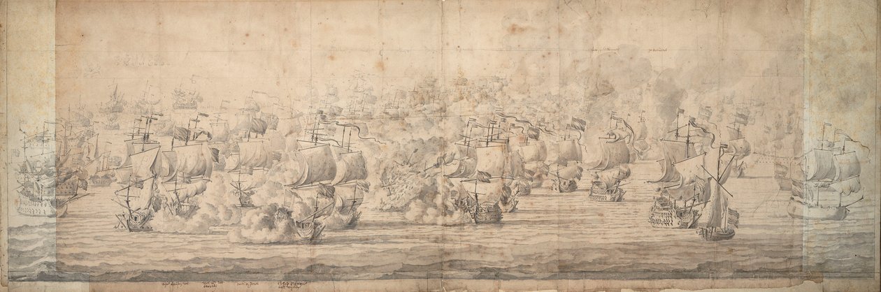 A lowestofti csata, 1665. június 3-13., 1674 körül (grafit, tinta) alkotó: Willem van de the Elder Velde