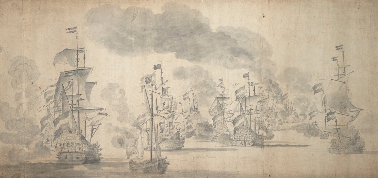 A solebayi csata, 1672. május 28. - június 7. (grafit) alkotó: Willem van de the Elder Velde