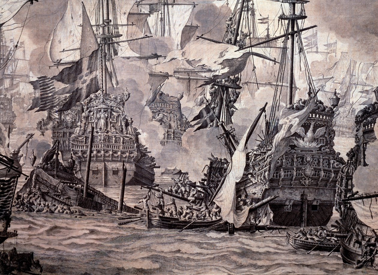 A hangcsata a holland és a svéd flották között, 1658. november 8. Részlet - Olaj- és tusfestmény alkotó: Willem van de the Elder Velde