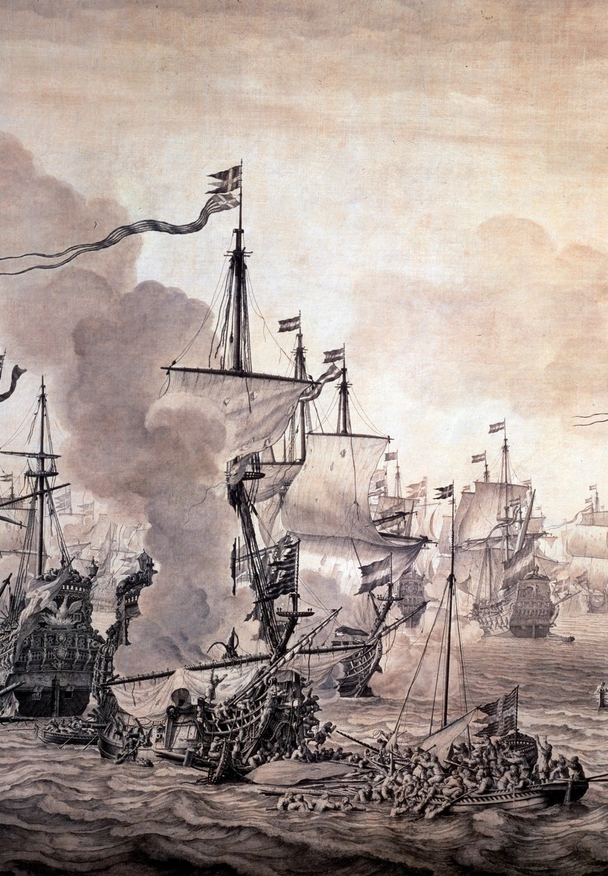 A hangcsata a holland és a svéd flották között, 1658. november 8. Részlet - Olaj- és tusfestmény alkotó: Willem van de the Elder Velde