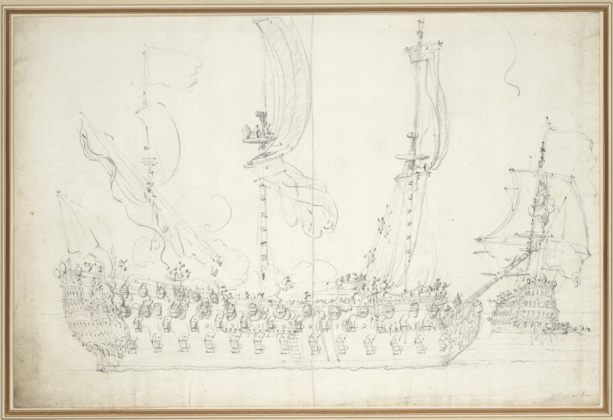A "Hercegnő" könnyű szellő előtt, 1681 körül (grafit) alkotó: Willem van de the Elder Velde