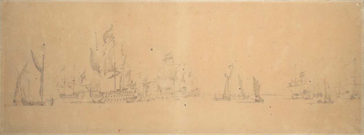A holland flotta könnyű levegőben, 1666 körül (grafit, szürke mosás) alkotó: Willem van de the Elder Velde