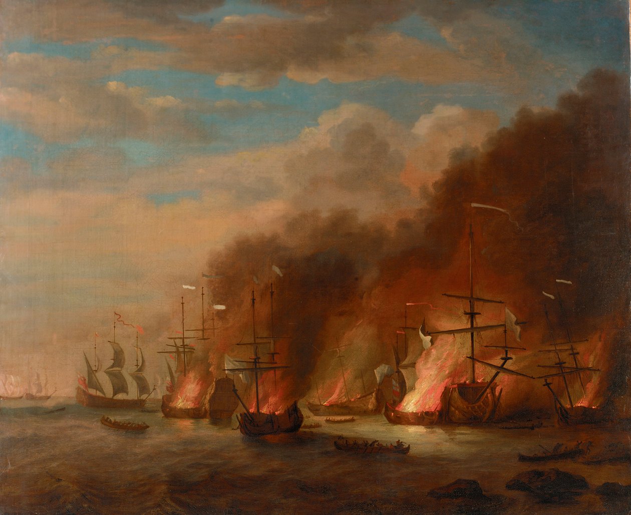 A "Soleil Royal" felgyújtása a La Hogue-i csatában, 1692. május 23., 17. század vége (olaj, vászon) alkotó: Willem van de the Elder Velde