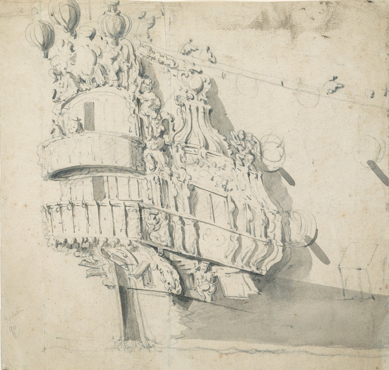 A "Hampton Court" tatja, 1685 körül (grafit, szürke mosás) alkotó: Willem van de the Elder Velde