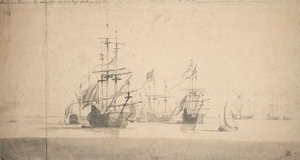 Tromp az "Oosterwijk"-ben tiszteleg, 1664 körül (grafit, szürke tus) alkotó: Willem van de the Elder Velde