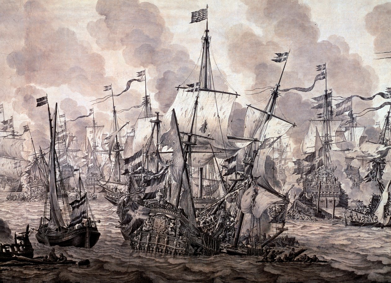 a hangcsata a holland és a svéd flották között, 1658. november 8. Részlet - Olaj- és tusfestmény alkotó: Willem van de the Elder Velde