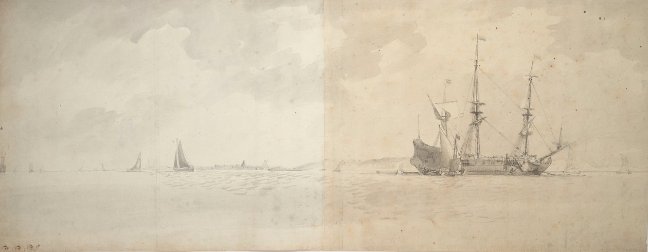 Egy holland hadihajó horgonyon, 1666 körül (grafit) alkotó: Willem van de Velde the Younger