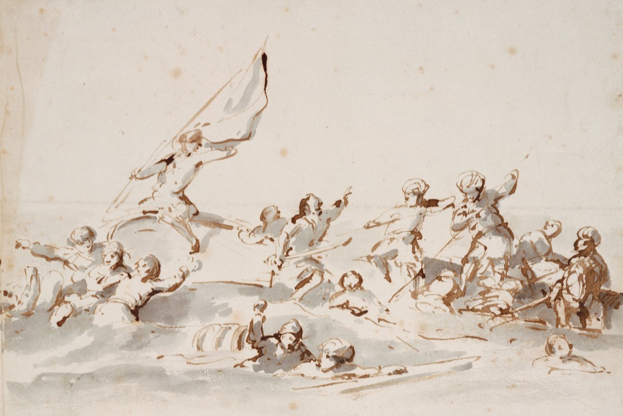Csónakos harc, 1685 körül (toll, tus) alkotó: Willem van de Velde the Younger