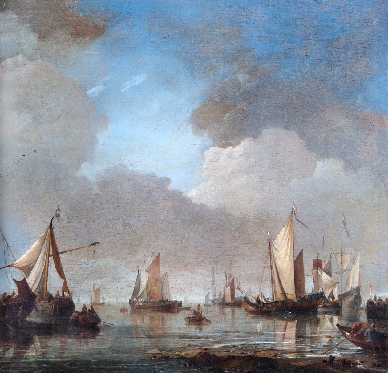 Nagy hajók és csónakok nyugalomban (olaj tölgyfa panelen) alkotó: Willem van de Velde the Younger