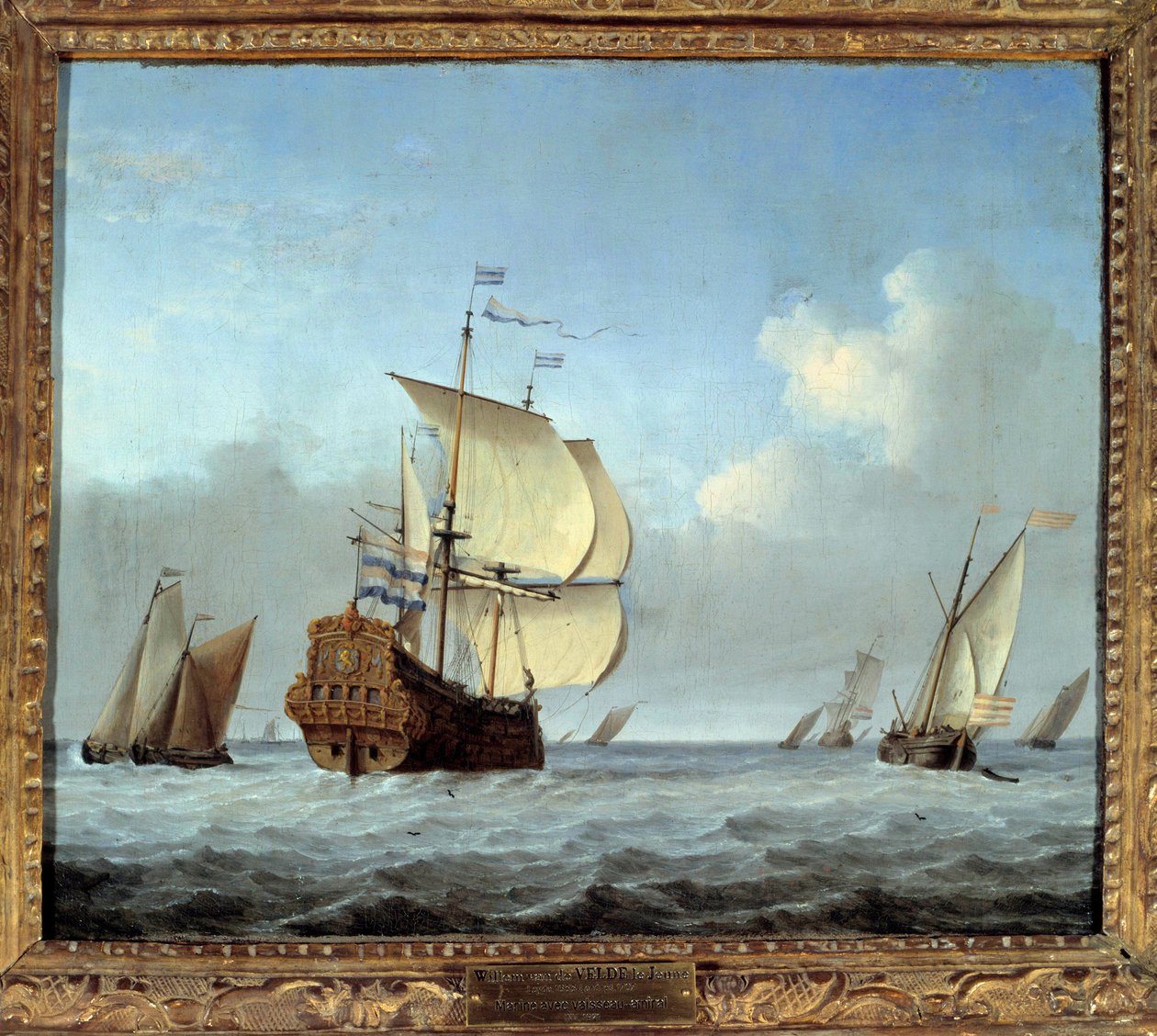 Haditengerészet zászlóshajóval Willem Van de Velde II le Jeune festménye (1633-1707) 17. századi nap. 0,35x0,42 m alkotó: Willem van de Velde the Younger