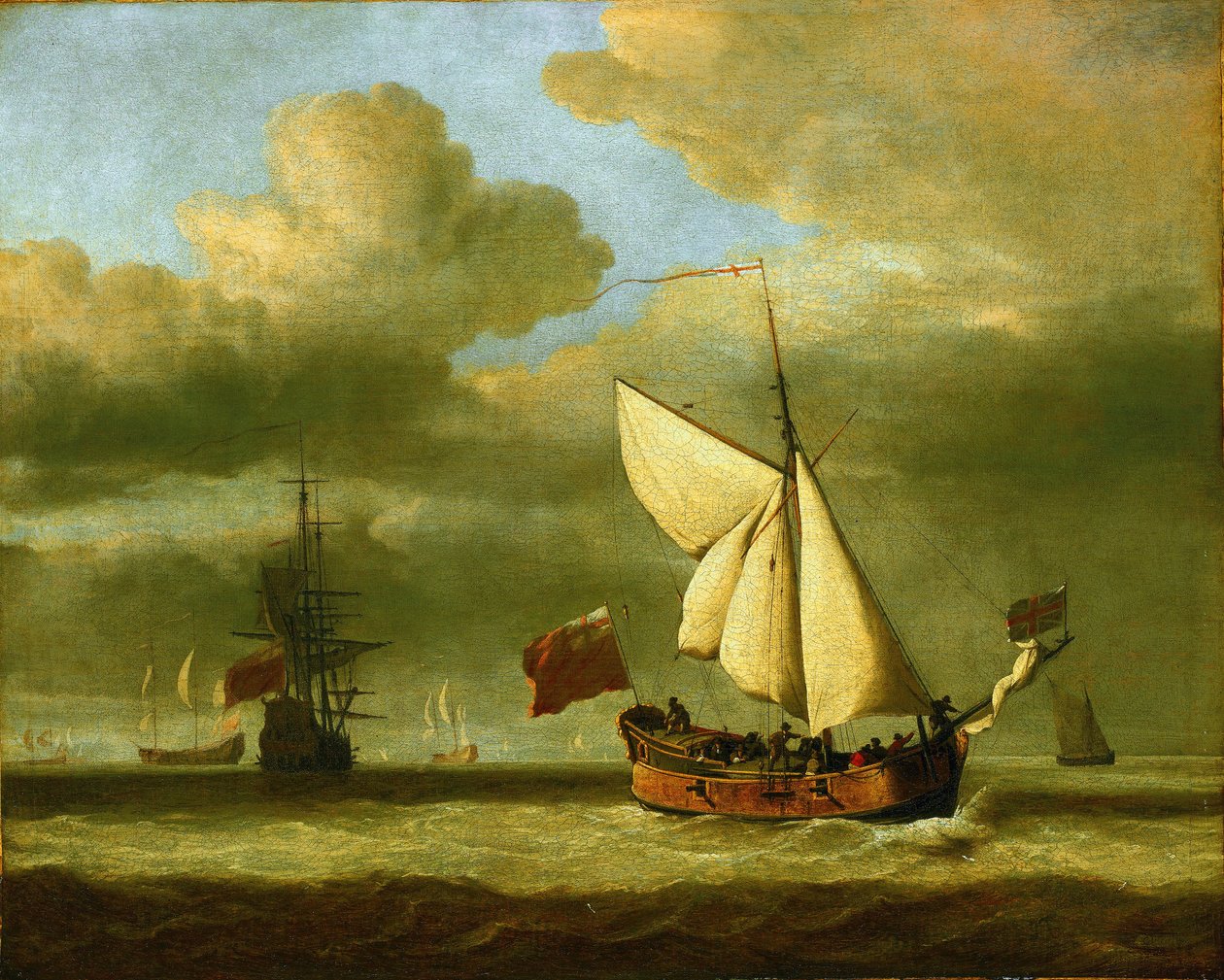A "Royal Escape" jacht, korábbi nevén a "Surprise", amelyen II. Károly (1630-1685) 1651-ben az angliai Worcesterben (Anglia) Cromwell Olivier (1599-1658) elleni vereségét követően Franciaországba menekült. alkotó: Willem van de Velde the Younger