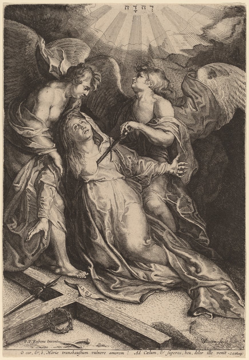 Mater Dolorosa Kneeling, Két Angyal által támogatott alkotó: Willem van der Leeuw after Sir Peter Paul Rubens
