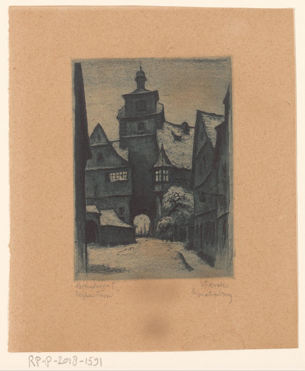Kilátás a Weisserturmra, Rothenburg ob der Tauberben Rothenburg o. T. Weisserturm (cím az objektumon) alkotó: Willi Foerster (signed by artist)
