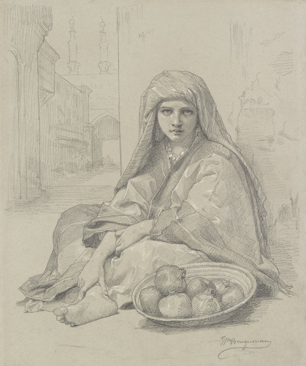 Algériai lány gránátalmát árul, 19. század alkotó: William Adolphe Bouguereau