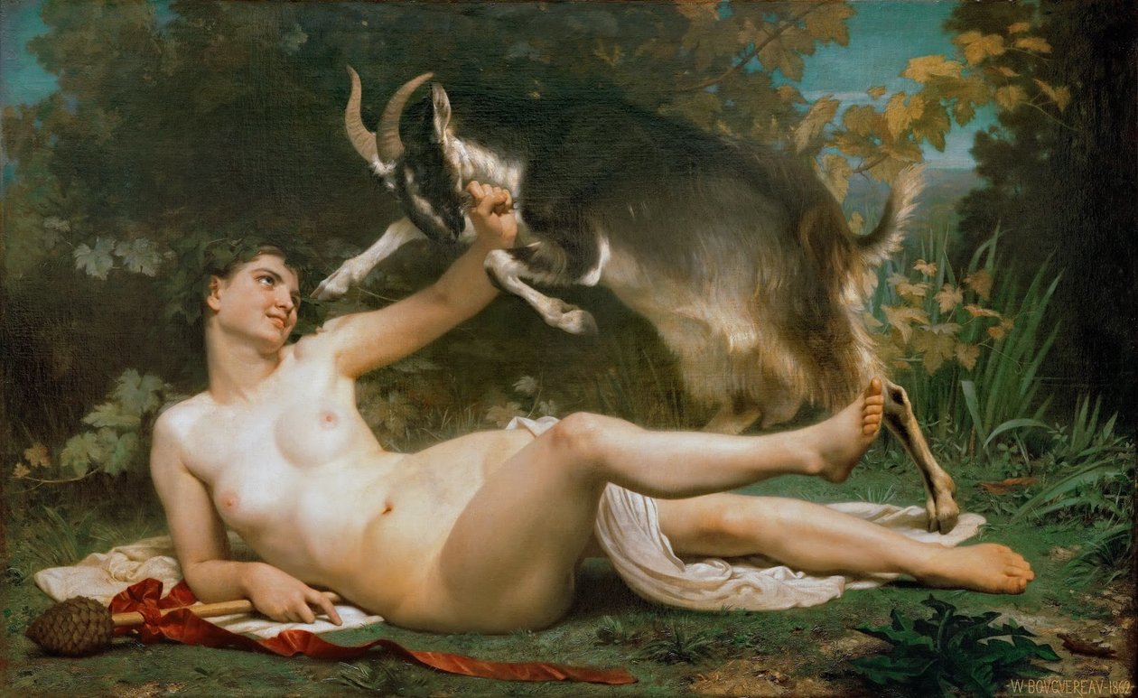 Bacchante birkózott egy kecskével alkotó: William Adolphe Bouguereau