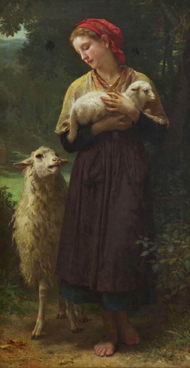 Az újszülött bárány (A pásztornő) alkotó: William Adolphe Bouguereau