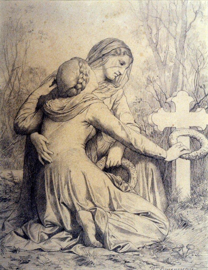 Gyászoló nők térdelnek a sírnál alkotó: William Adolphe Bouguereau