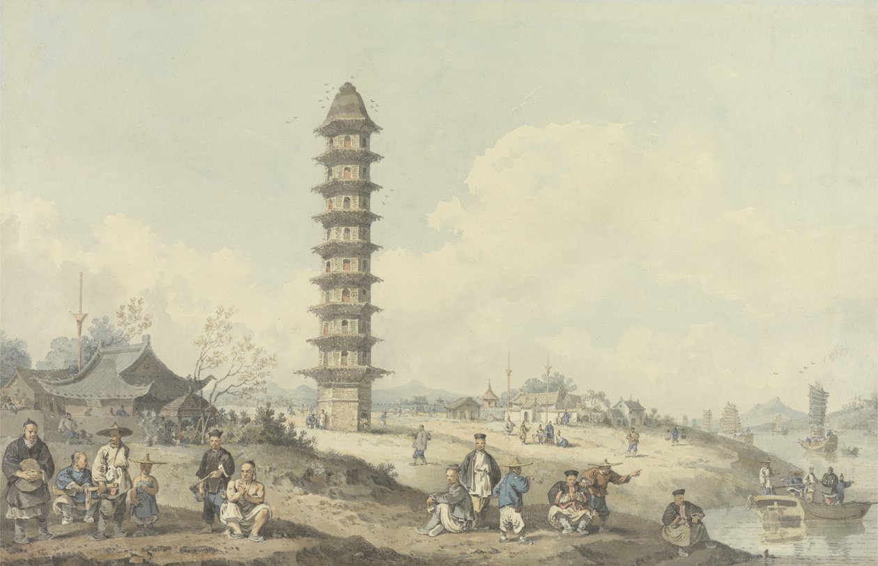 Lin Tsin városa, Shantung, kilátással a nagy csatornára (wc grafit fölött, papíron) alkotó: William Alexander