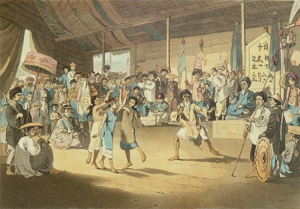 Jelenet egy cochin-kínai operában, 13. tábla John Barrow (1764-1848) "A Voyage to Cochinchina" című művéből, metszette Thomas Medland (1755-1823) 1806 (aquatinta). alkotó: William Alexander