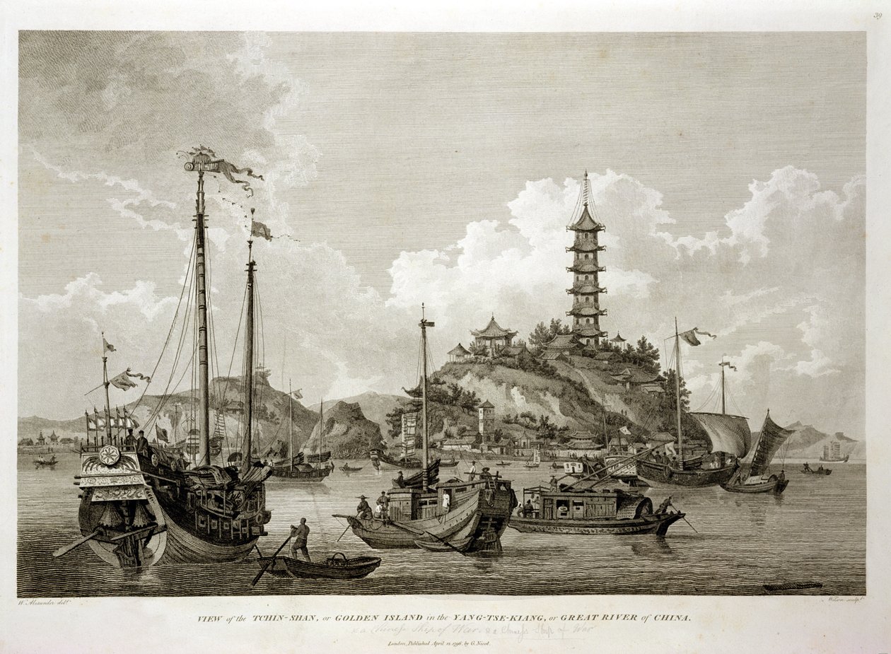 Kilátás a Tchin Shan-ra, vagyis az Arany-szigetre, a Yang-tse Kiang-ban, vagyis Kína Nagy Folyójában, Wilson által metszett kocsma. G. Nicol, 1796 alkotó: William Alexander
