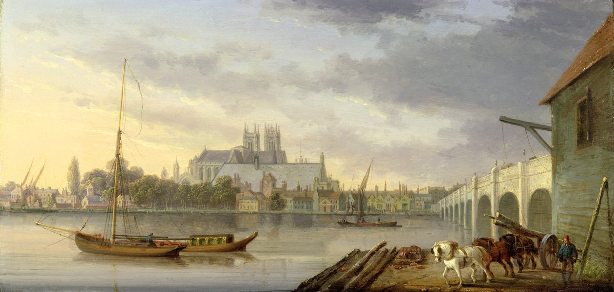 Kilátás a Westminster hídra és az apátságra a déli oldalról, 1818 alkotó: William Anderson