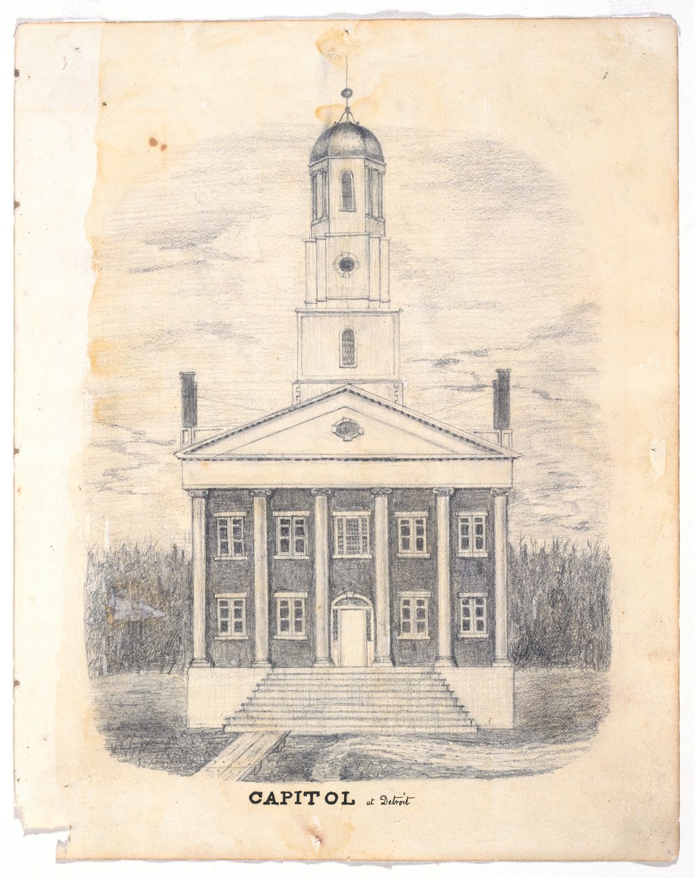 Capitolium Detroitban 1837-ben, 1837 körül (grafitceruza szőtt ceruzán) alkotó: William Asa Raymond
