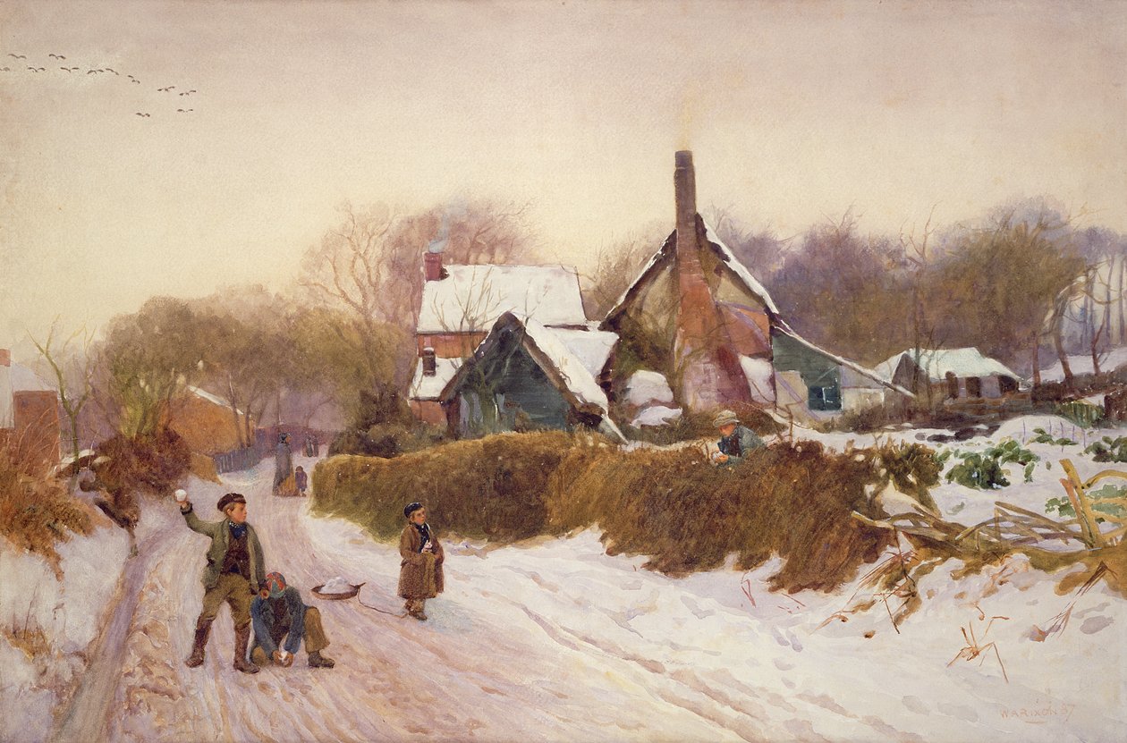 Fiúk hógolyóznak Cookham Deanben, 1887 (wc papíron) alkotó: William Augustus Rixon