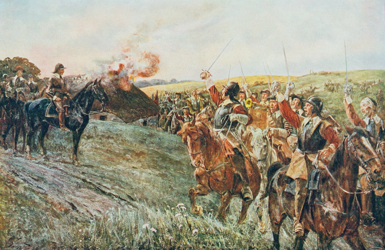 A Naseby-i csata után, 1645. június 14-én, a Sir Evelyn Wood (1838-1919) által szerkesztett „British Battles on Land and Sea”-ból, amely először 1915-ben jelent meg. alkotó: William Barnes Wollen