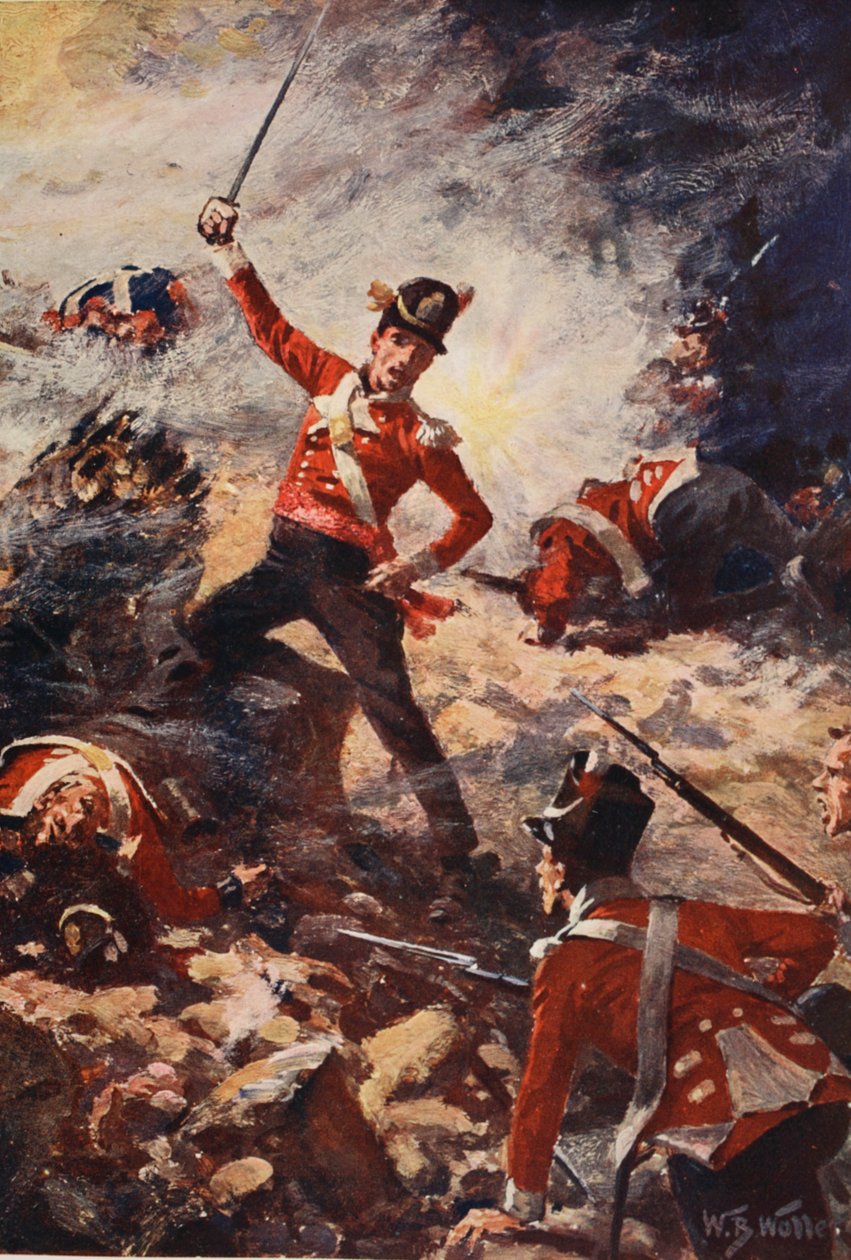 Colin Campbell a nyomorult reménység élén San Sebastianban, illusztrációja a „Tizekilencedik század csatáiból”, Archibald Forbes, G.A. Henty és Arthur Griffiths őrnagy alkotó: William Barnes Wollen