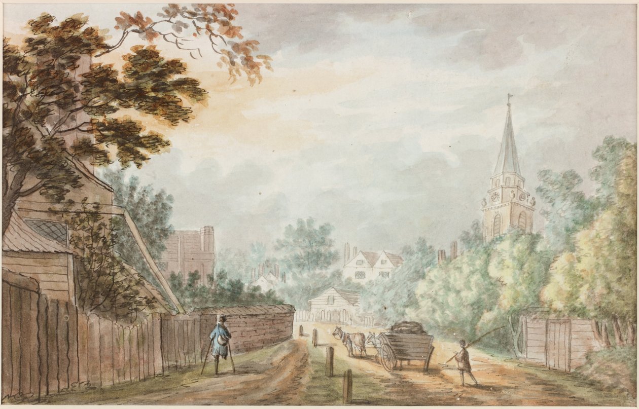 A View in the Lane near Battersea Fields (ceruza és akvarell, papír) alkotó: William Beilby