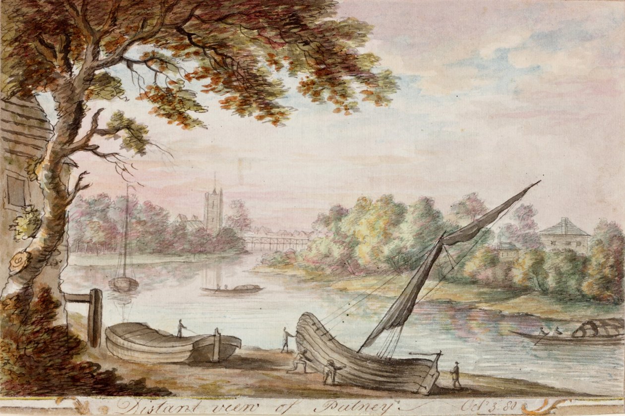 Putney távoli kilátása (ceruza és akvarell papíron) alkotó: William Beilby