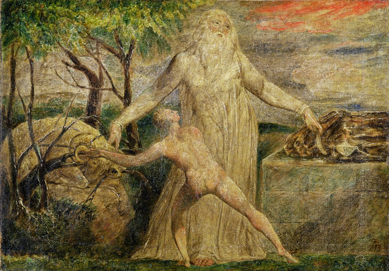 Ábrahám és Izsák, 1799-1800 (tempera, toll és tinta vásznon) alkotó: William Blake