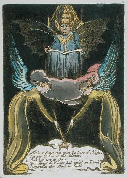 Albions Angel rose..., 12-es lemez Európából. Egy prófécia, 1794 (domborműves marattás wc-vel és olajjal, papíron) alkotó: William Blake
