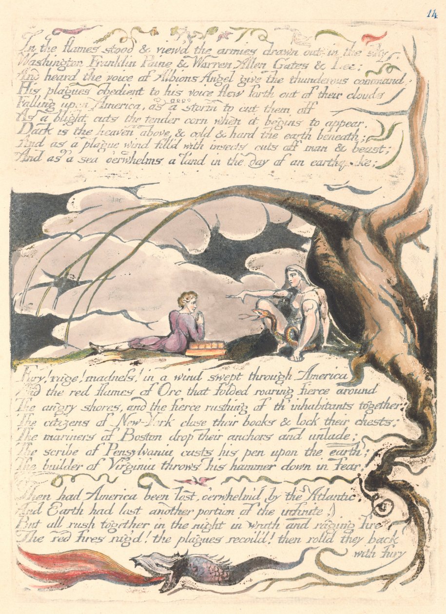 Amerika. Egy prófécia, 16. lemez, a lángokban ... alkotó: William Blake