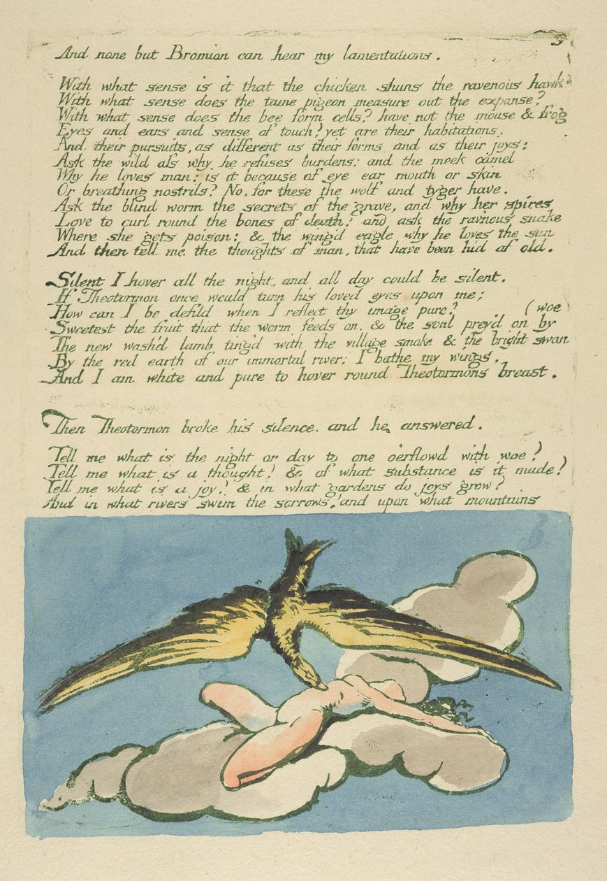 „És csak Bromian nem hallja...”, 6. tábla a „Visions of the Daughters of Albion”-ból, 1793 (zöld színnel nyomtatott domborműves wc-vel) alkotó: William Blake