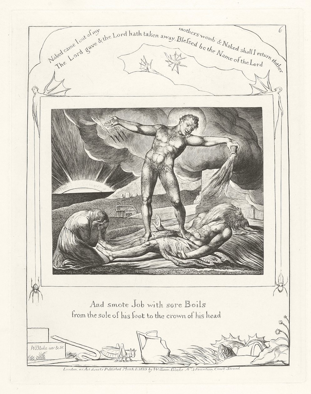 És megütötte Jóbot, a talpától a feje búbjáig fájó kelések, 1825 alkotó: William Blake
