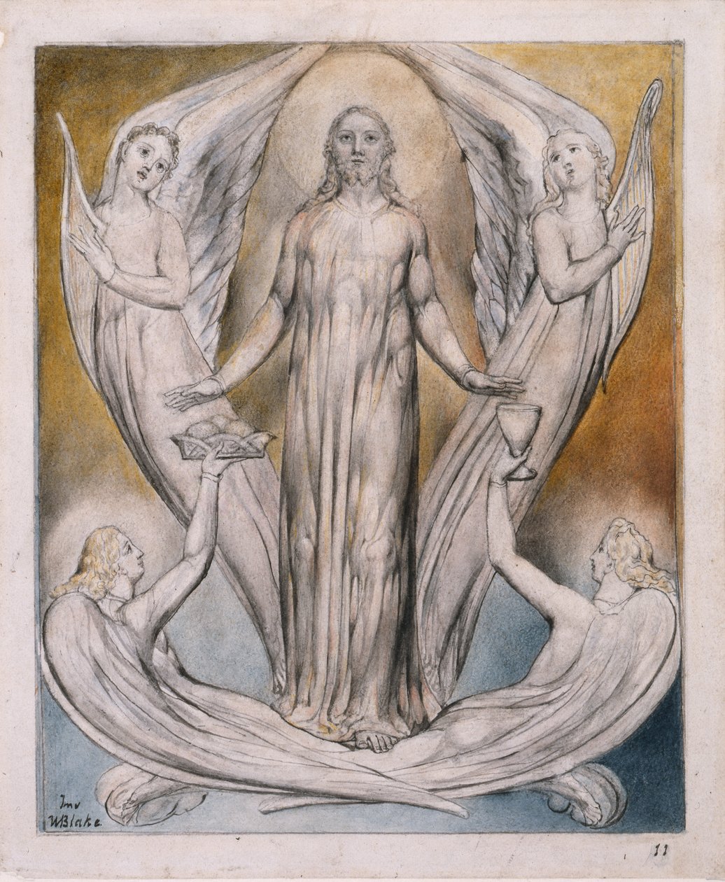 Krisztust szolgáló angyalok, illusztráció a „Regenerált paradicsomból”, John Milton, 1816-1818 körül (toll és tinta, szürke mosás és WC papíron) alkotó: William Blake
